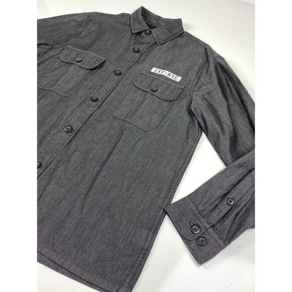 Express NYC Button Down Long Sleeve Shirt Mens Large Gray Casual O0189 - Picture 3 of 12
